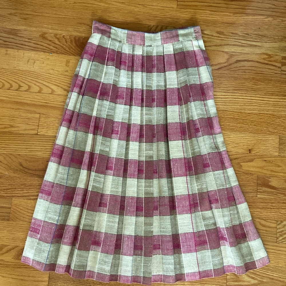 C’est Petite EUC Vintage Pleated Flax Blend Skirt - Picture 2 of 9